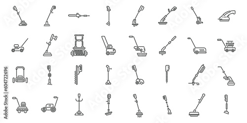 Garden trimmer icons set outline vector. Care cutter. Farm equipment
