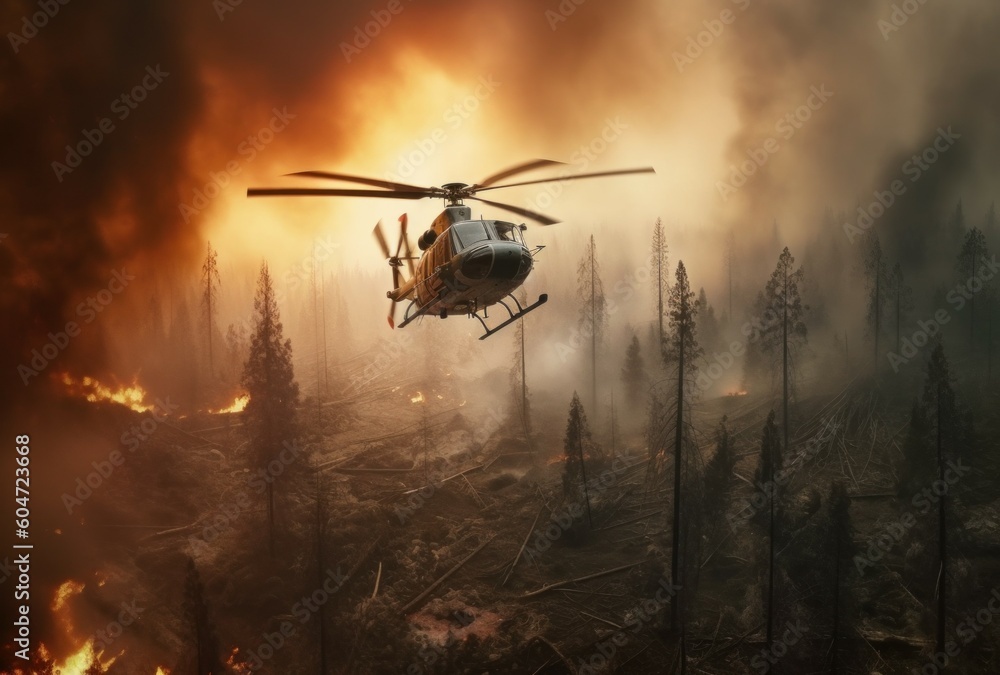 Rescue helicopter on a forest fire. AI generated, human enhanced Rescue helicopter on a forest fire. AI generated, human enhanced