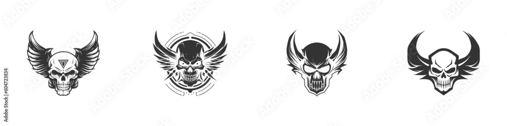 Skull head with wings. Vector illustration.