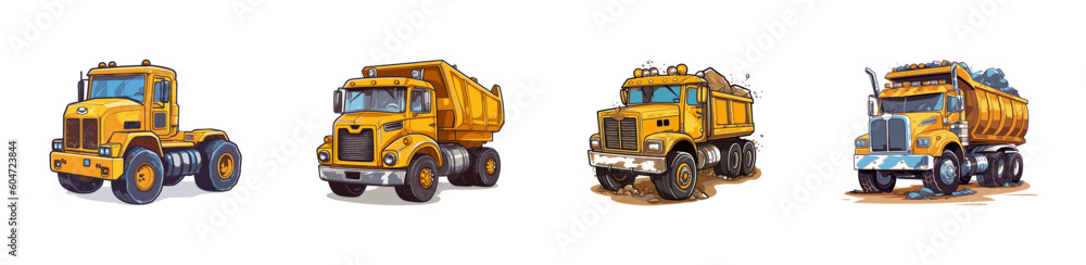 Cartoon yellow dump truck. Vector illustration.