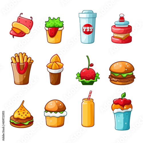 Street food set. Cartoon vector illustration.