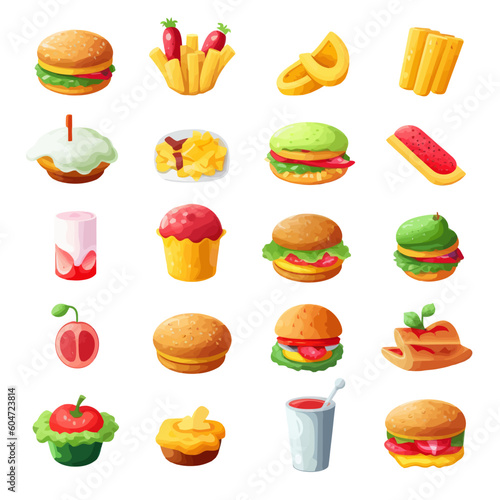 Fast food set. Cartoon vector illustration.