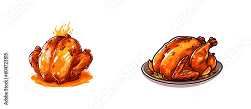 Roasted chicken on a white background. Vector illustration.
