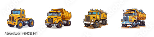 Cartoon yellow dump truck. Vector illustration.