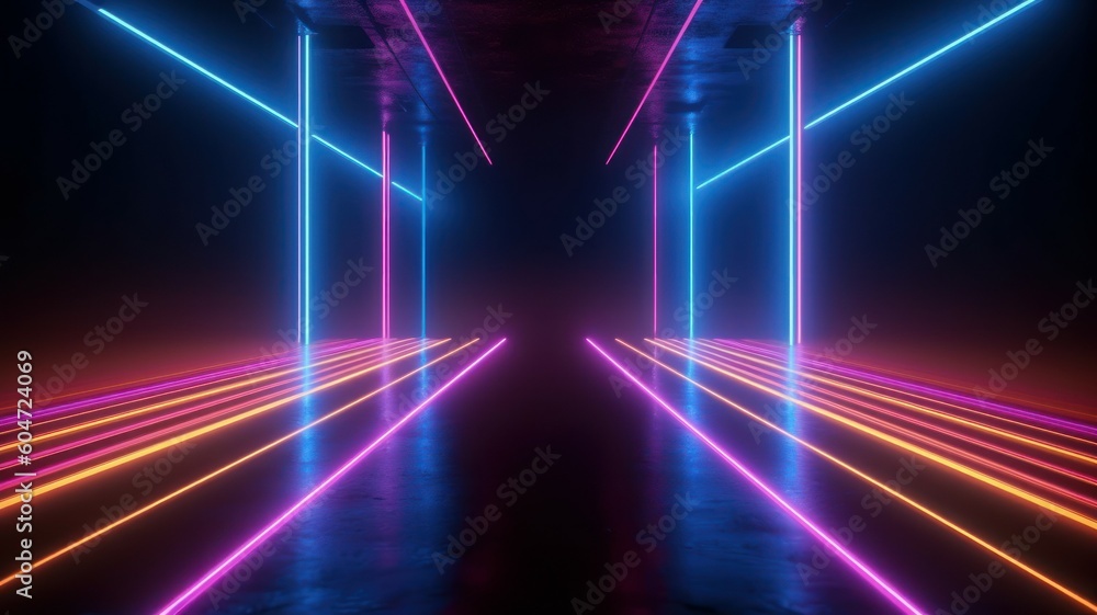 Spectrum neon lights abstract background. Futuristic corridor. AI generated, human enhanced Spectrum neon lights abstract background. Futuristic corridor. AI generated, human enhanced