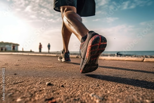Legs of a runner on a morning run. AI generated, human enhanced
