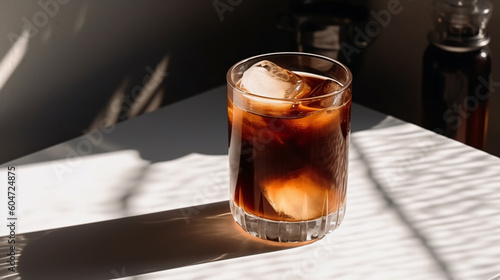 Trendy iced summer drink on a table, Generative AI