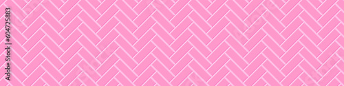 Herringbone pink tile seamless pattern. Ceramic or stone brick wall background. Kitchen backsplash, baby girl room, bathroom floor texture. Interior or exterior decoration design. Vector illustration