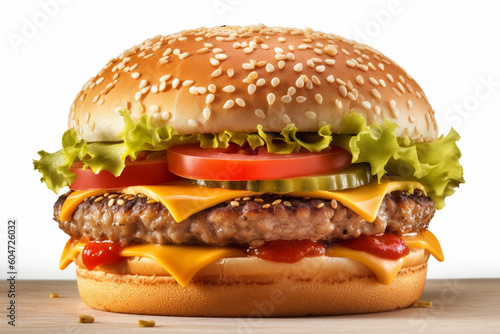 A perfect cheeseburger, perfectly proportioned and styled, isolated on white Generative AI