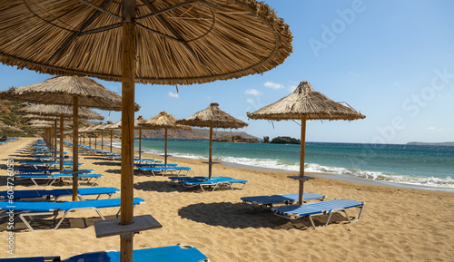 Fototapeta Naklejka Na Ścianę i Meble -  The sandy Cretan beach of Vai in anticipation of the tourist season, Greece