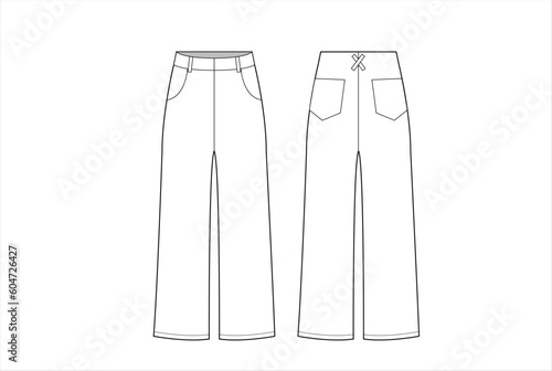 Pants, Trousers Vector Flat Sketch Template