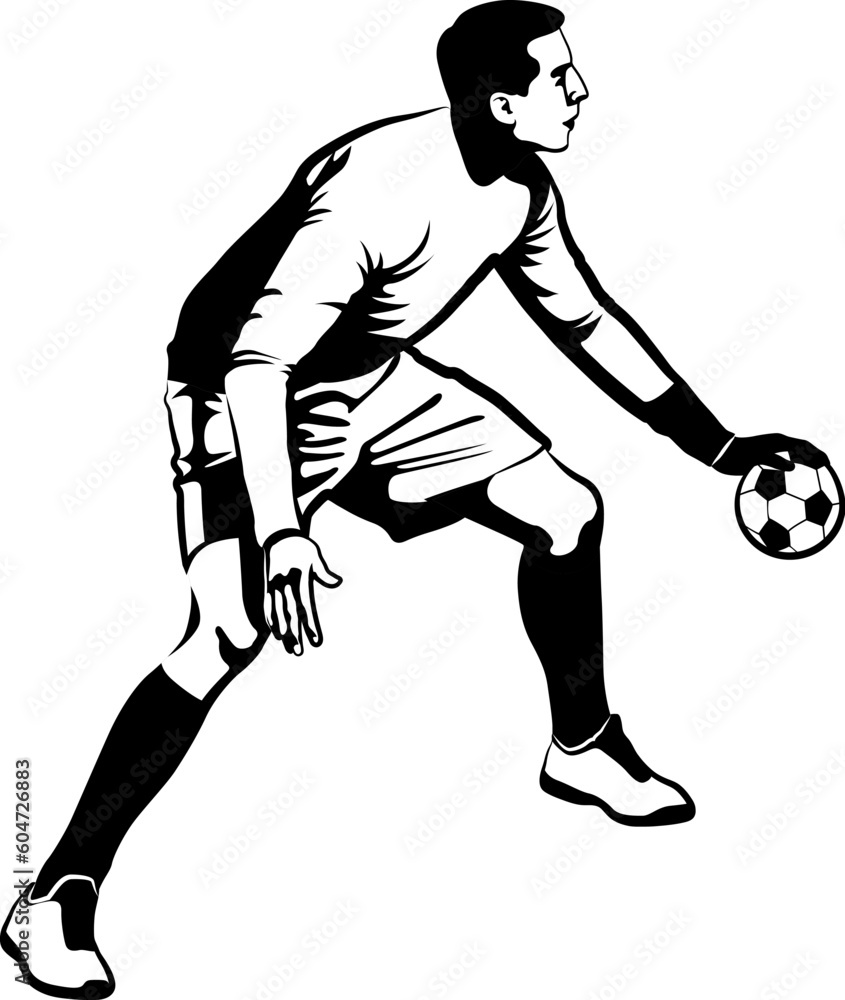 handball player - black and white vector illustration