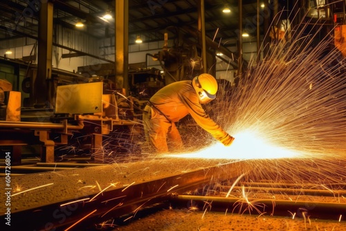 Image of sparks flying during the steel fabrication process, capturing the energy and craftsmanship involved in steel production. Generative AI