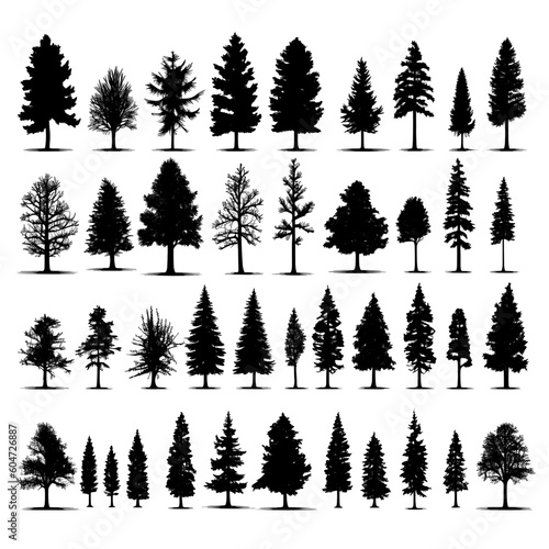 Set of different silhouettes of pine trees. Icon vector
