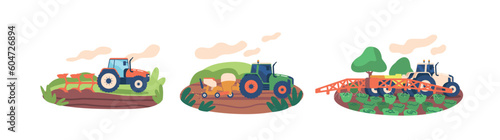 Tractor Plows, Sows Seeds, And Waters Plants Efficiently, Ensuring Proper Cultivation And Growth of Cereals
