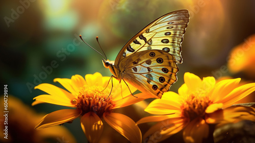 Close up macro illustration of butterfly with flower © Absent Satu