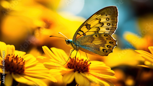 Close up macro illustration of butterfly with flower © Absent Satu