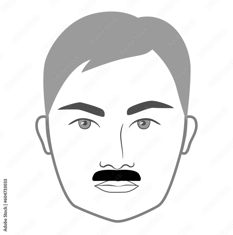 Boxcar mustache Beard style men face illustration Facial hair. Vector grey black portrait male Fashion template flat barber collection set. Stylish hairstyle isolated outline on white background.