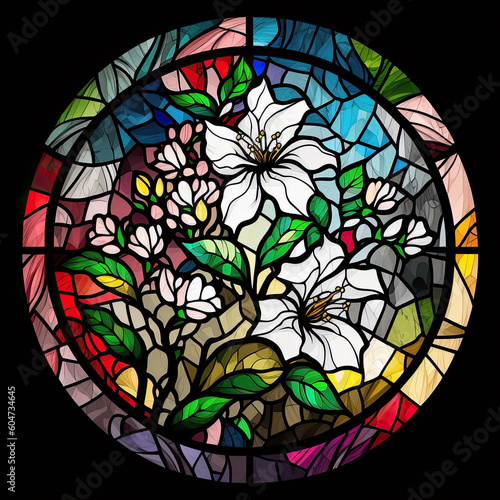 Stained glass white lilies flowers