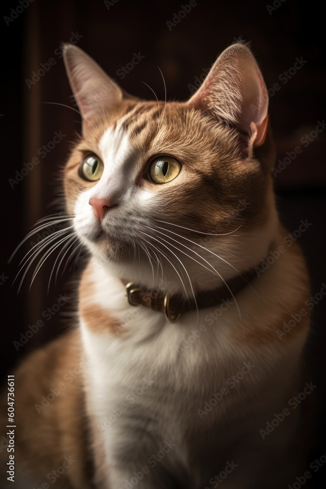 An exquisite portrait showcasing the playful spirit and unique personality of a young cat. The image beautifully captures the energy and charm, created with generative A.I. technology.