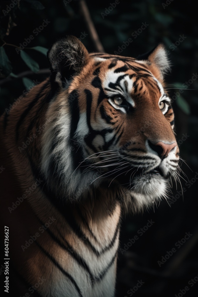 The beauty and majesty of a tiger captured in its natural habitat in a stunning close-up. Showcases the raw beauty of the wilderness, created with generative A.I. technology.
