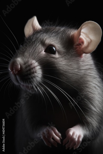 A stunning portrait capturing the lively and playful spirit of a rat, showcasing her charm and distinctive personality. The image beautifully portrays the rat's nature, created with generative A.I.