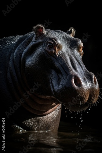 The allure of a hippopotamus through a stunning close-up, encapsulating the unique features of this captivating creature in its natural habitat. Created with generative A.I. technology. © ahoi!