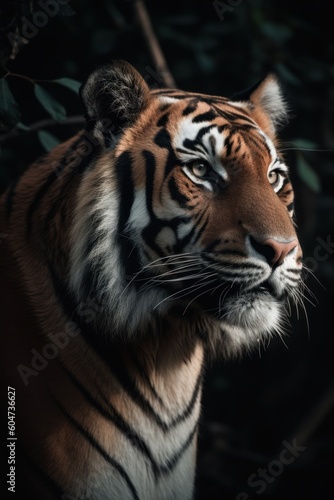 The beauty and majesty of a tiger captured in its natural habitat in a stunning close-up. Showcases the raw beauty of the wilderness  created with generative A.I. technology.