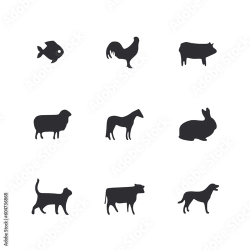 Set of animal icon for web app simple silhouettes flat design