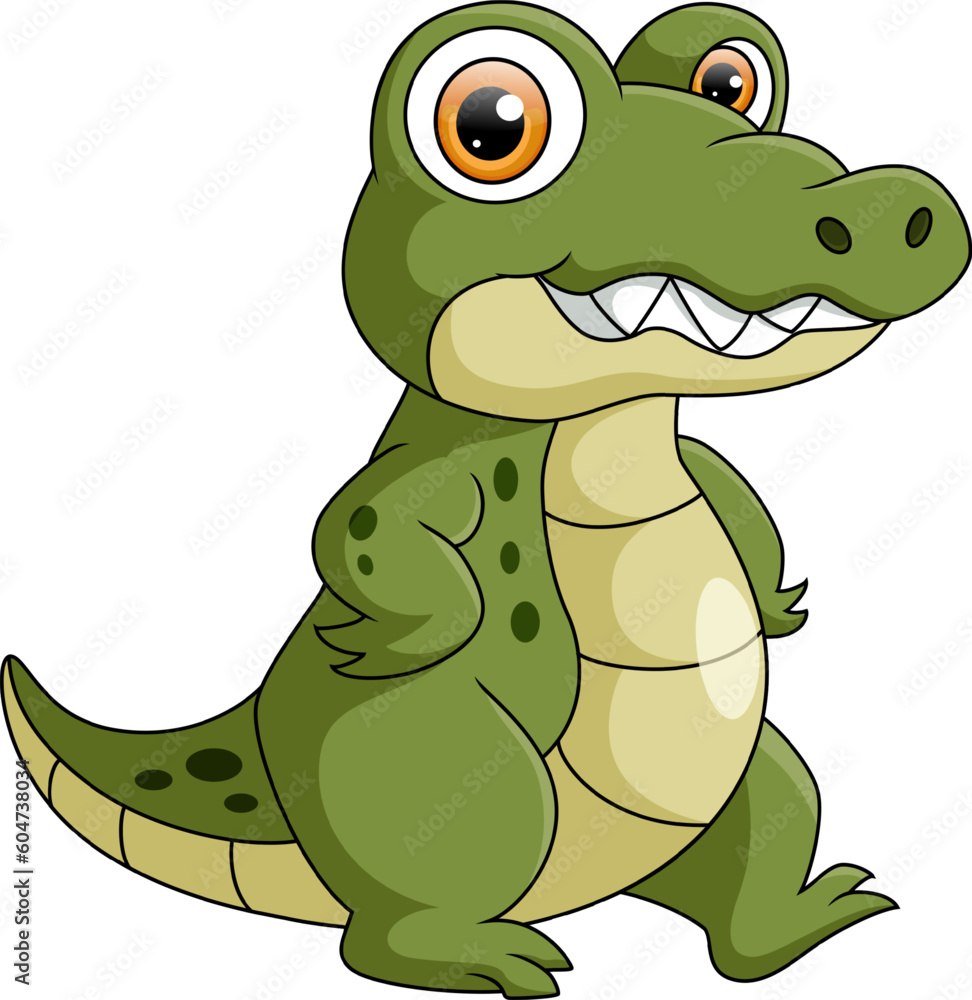 Fototapeta premium Cute baby crocodile cartoon on white background