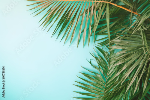 Palm leaves on a transparent background with an empty space for text. tropical background in soft tones. the concept of travel. generative ai © AndErsoN