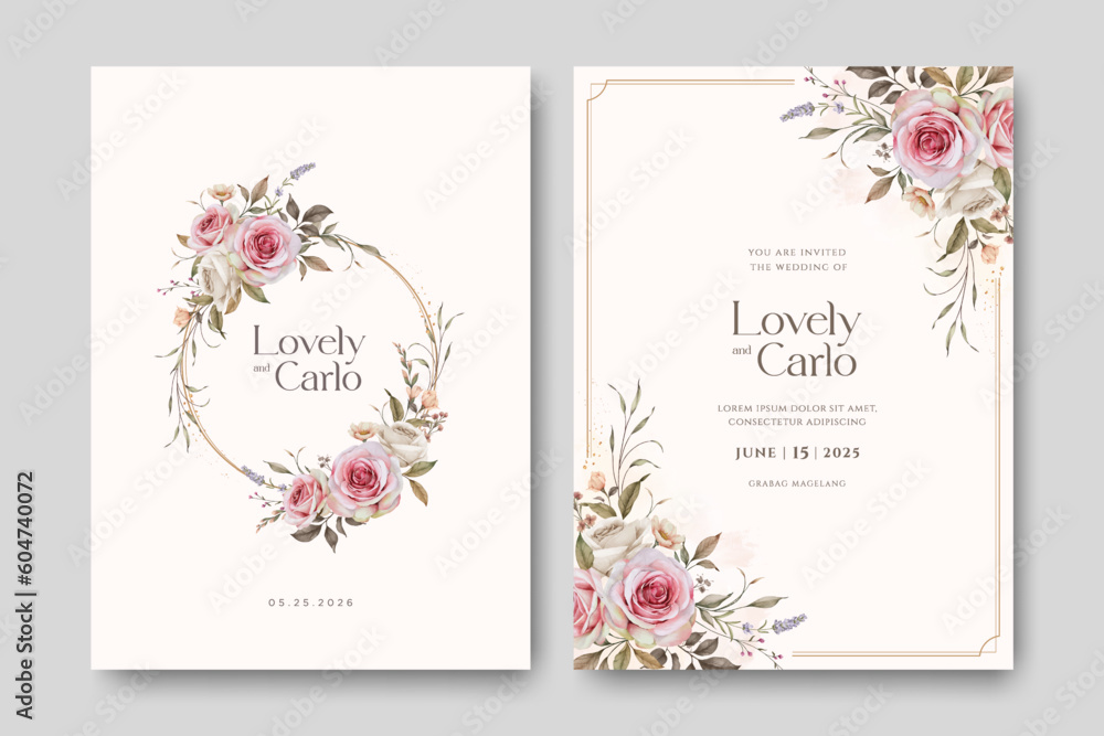 wreath flowers wedding invitation card template