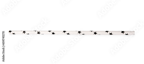 One paper straw with black stars for drinking isolated on white