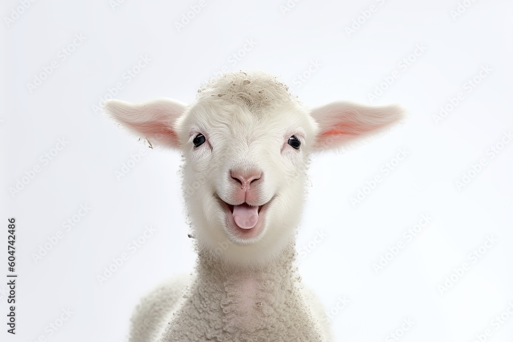 A young lamb on a white background - sheep - EID AL ADHA- Generative AI A young lamb on a white background - sheep - EID AL ADHA- Generative AI
