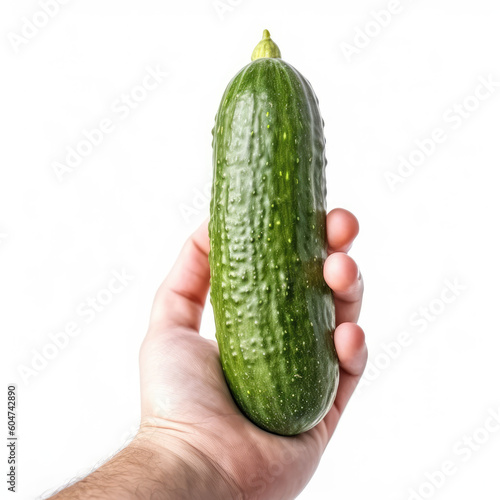 Crunchy and Refreshing. The refreshing taste of a cucumber, captured in a hand against a white background. Copy space. Farm-to-table concept male masturbation concept. size matters AI Generative