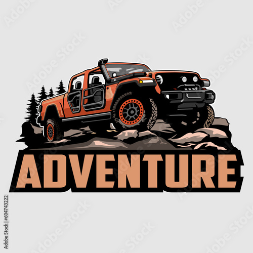 pick up truck illustration logo design vector