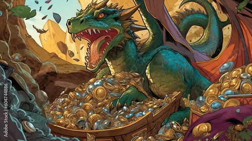 Wallpaper Mural A dragon guarding a treasure hoard. Fantasy concept , Illustration painting. Generative AI Torontodigital.ca