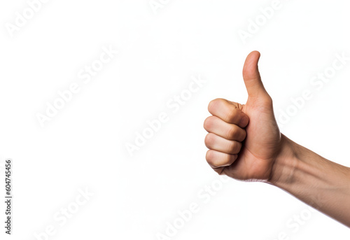 Positive Vibes. Discover the power of a hand making the thumbs-up / cool sign, conveying approval and confidence.Isolated on white background. Copy space. Positive expression AI Generative photo