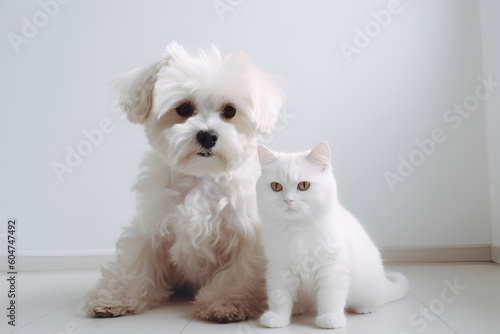 Dog and cat in neutral background - AI Technology