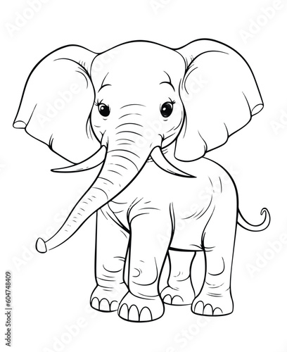 Coloring Page Of Cartoon Baby Elephant Vector Illustration for Coloring Book, Hand drawn vector coloring page of cartoonish baby elephant. Coloring page for kids and adults.
