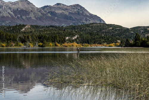 Flying fisherman in the Futaleufu River, Chubut, the Argentine Patagonia. photo