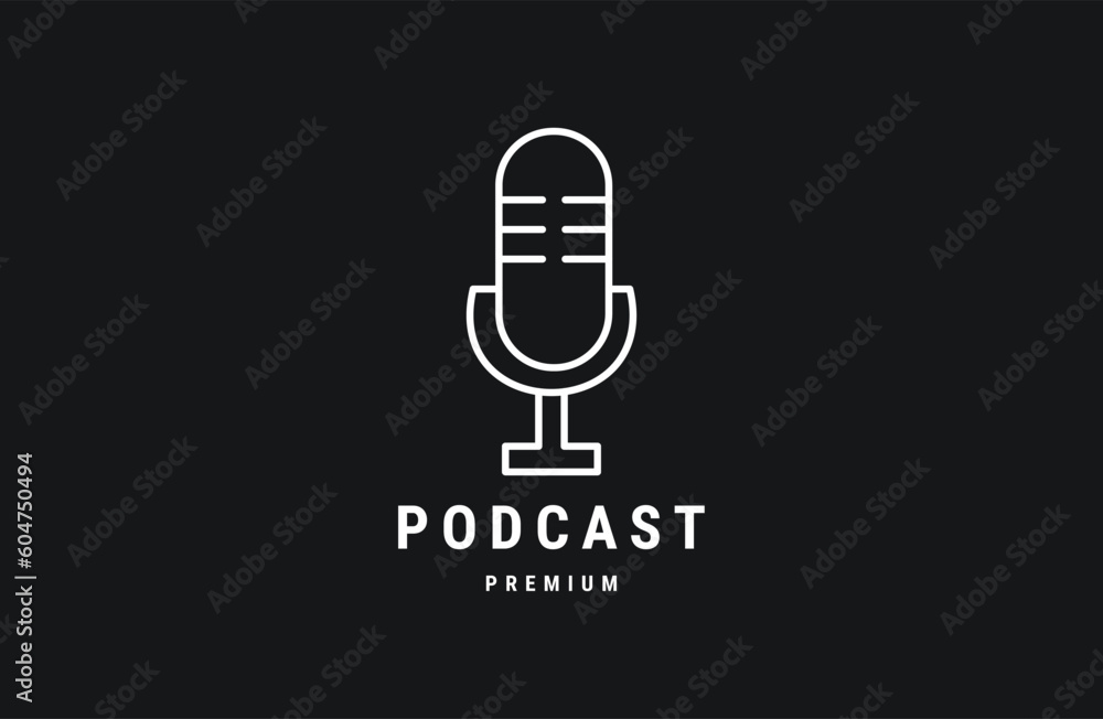 Podcast icon or logo design. Microphone in lina art style. Podcast icon or logo design. Microphone in lina art style.