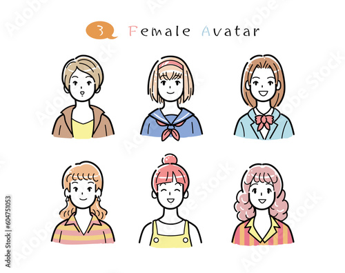 女性 イラスト アバター 上半身 セット 素材 03