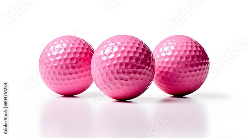 Bright pink golf balls isolated on white background with copy space