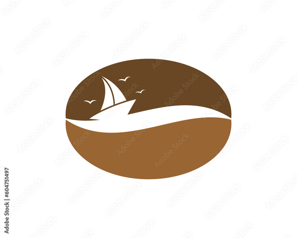 Sailing boat inside the coffee beans logo Sailing boat inside the coffee beans logo
