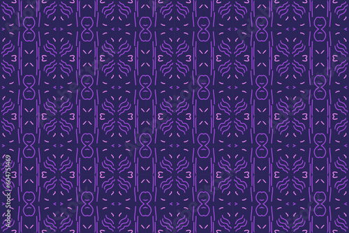 Modern simple geometric vector seamless pattern with flowers, line texture on purple background. Abstract floral wallpaper, tile ornament.