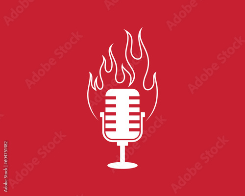 Hot fire on the podcast microphone illustration logo