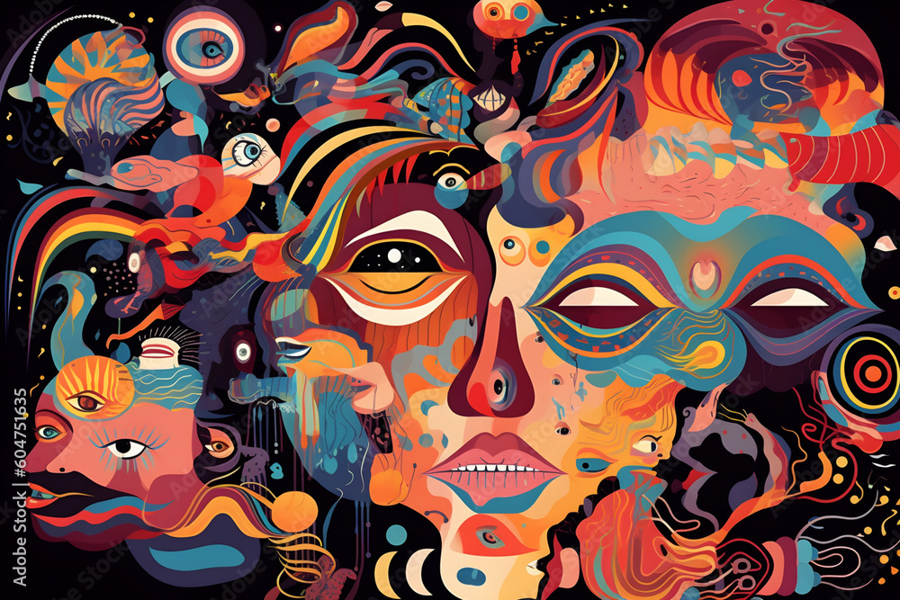 illustration that depicts the complex and enigmatic realm of a schizophrenic patient's mind, symbolizing their unique experiences, struggles, and perceptions.