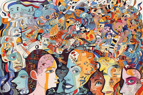 illustration that depicts the complex and enigmatic realm of a schizophrenic patient's mind, symbolizing their unique experiences, struggles, and perceptions. 
