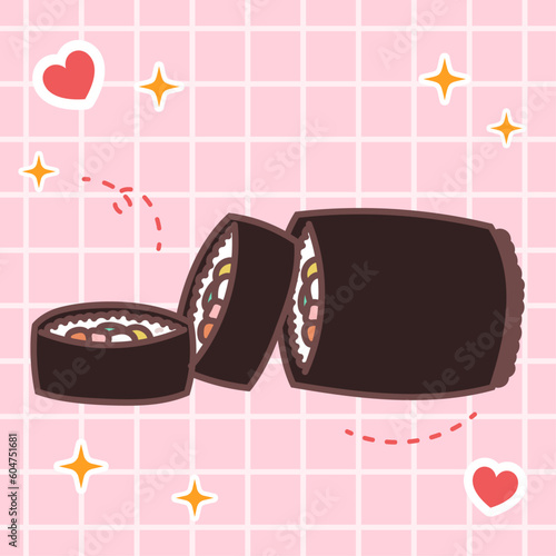 Kawaii food of roll nori sushi. Vector hand drawn cute cartoon character illustration logo icon. Japan anime, manga style concept design